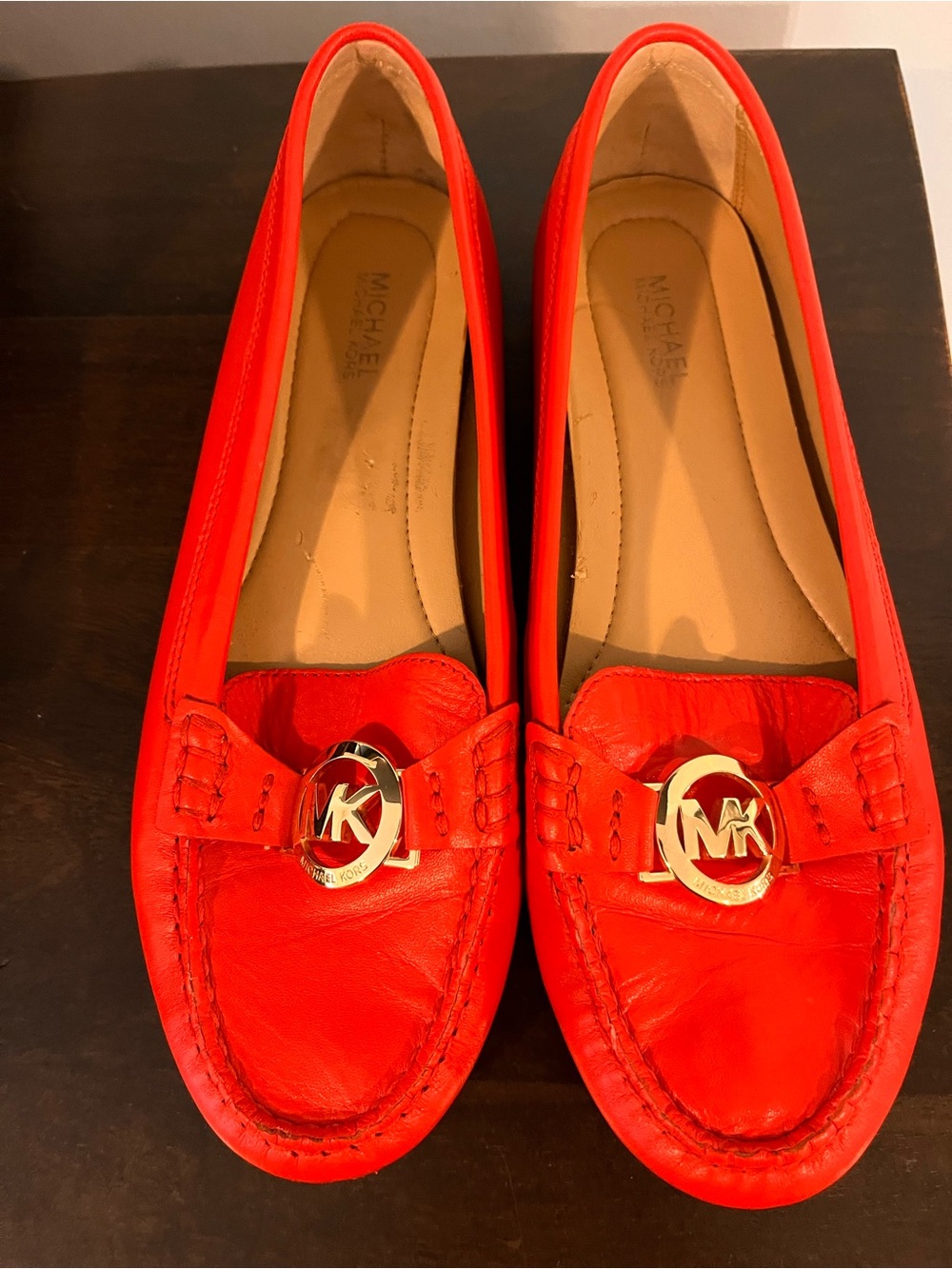 Michael Kors Red Leather MK Logo Loafers